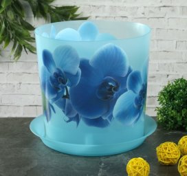 Кашпо 2,4л 16 см ДЕКО с подставкой  голубая  орхидея
